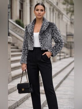 Janie and Jack Grey Leopard Faux-Fur Cropped Jacket